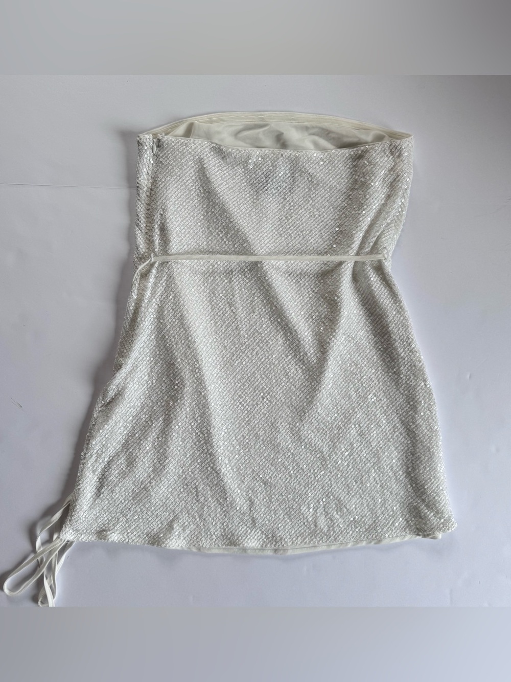 ASOS Ivory Strapless Sequin Mini Dress,Size 6 - Picture 3 of 7